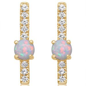 14K Yellow Goldaustralian Opal/Diamond Earrings
