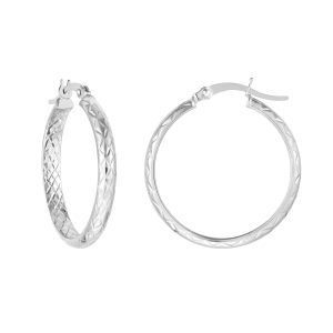 Sterling Silver 3mm x 25mm Diamond-Cut Hoop Earrings