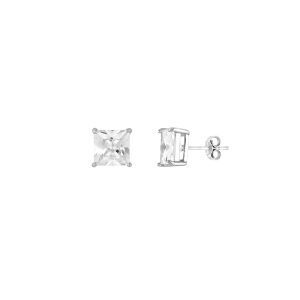 Sterling Silver 8mm Square CZ Stud Earrings on Post Back
