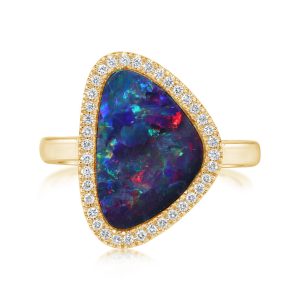 14K Yellow Gold Australian Opal Doublet/Diamond Ring