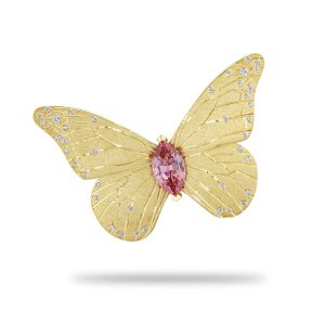 18K Yellow Gold Lotus Garnet/Diamond Butterfly Pin