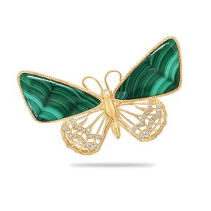 14K Yellow Gold Malachite/Diamond Butterfly Lapel Pin