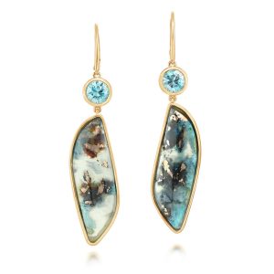 14K Yellow Gold Chrysocolla/Blue Zircon Earrings
