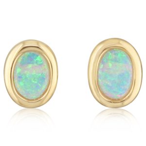 14K Yellow Gold 5x7 Oval Australian Opal Earrings