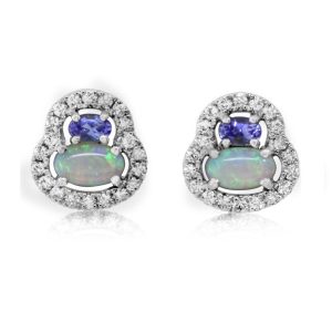 14K White Gold Australian Opal/Tanzanite/Diamond Earrings