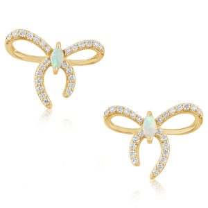 14K Yellow Gold Australian Opal/ Diamond Bow Earrings