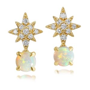 14K Yellow Gold Austalian Opal/Diamond Earrings