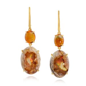 14K Yellow Gold Mexican Fire Opal Boulder/Fire Opal Earrings