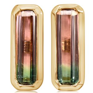 14K Yellow Gold Bi-Color Tourmaline Earrings