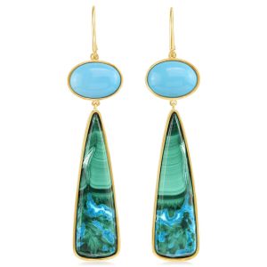 14K Yellow Gold Malachite/Azurite/Arizona Turquoise Earrings