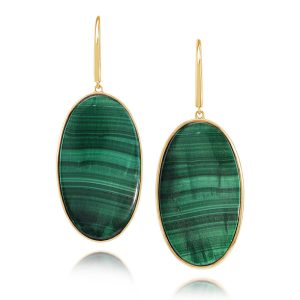 14K Yellow Gold Malachite Earrings