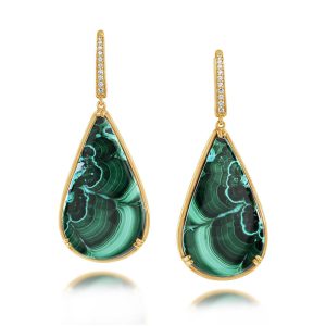 14K Yellow Gold Chrysocolla/Diamond Earrings