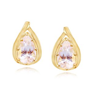 18K Yellow Gold Rainbow Moonstone Earrings