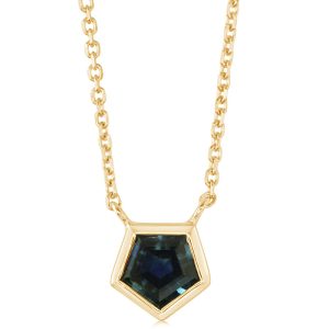 14K Yellow Gold Pentagon Montana Sapphire Neckpiece