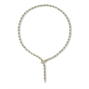 18K Yellow Gold Australian Opal/Tsavorite/Diamond Snake Neckpiece