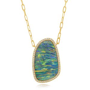 14K Yellow Gold Australian Opal Doublet/Diamond Neckpiece
