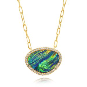 14K Yellow Gold Australian Opal Doublet/Diamond Neckpiece