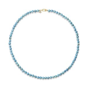 14K Yellow Gold 5.75mm - 6.75mm Round Bead18" Golden Hill Turquoise/Diamond Strand Necklace
