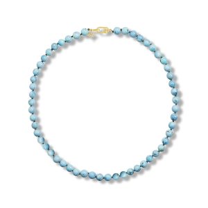 14K Yellow Gold 6.30mm - 7.50mm Round Bead18" Golden Hill Turquoise/Diamond Strand Necklace