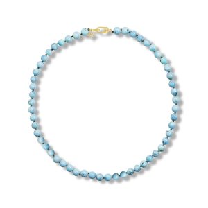 14K Yellow Gold 7.3 - 8.3mm Round Bead16" Golden Hill Turquoise/Diamond Strand Necklace