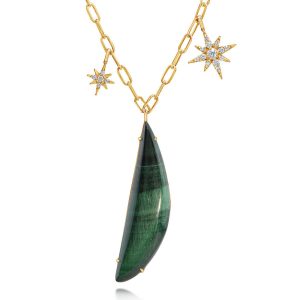 14K Yellow Gold Malachite Cabochon/Diamond Pendant