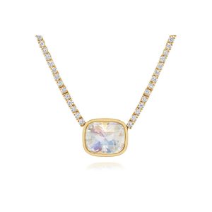 18K Yellow Gold Rainbow Moonstone/Diamond Neckpiece