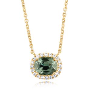 14K Yellow Gold Oval Montana Sapphire/Diamond Neckpiece
