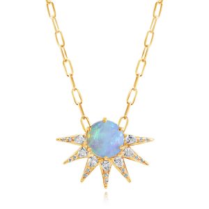 14K Yellow Gold Australian Opal/Diamond Neckpiece