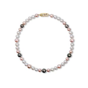 14K Yellow Gold Freshwater Wht Cultured/Lav Freshwater/Tahitian Pearl Choker Necklace