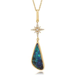 14K Yellow Gold Australian Boulder Opal/Diamond Star Pendant