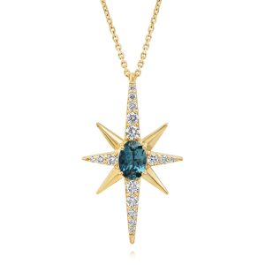 14K Yellow Gold Montana Sapphire/Diamond Star Pendant