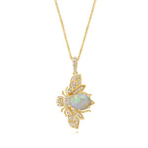 14K Yellow Gold Australian Opal/Diamond Bee Pendant