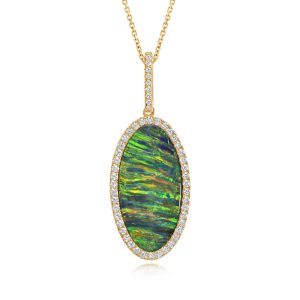 18K Yellow Gold Australian Opal Doublet/Diamond Pendant