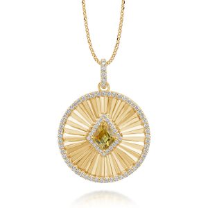 14K Yellow Gold Yellow Montana Sapphire/Diamond Medallion Pendant