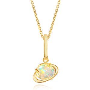 14K Yellow Gold Mexican Fire Opal Planet Pendant/Charm