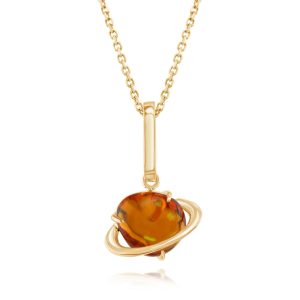 14K Yellow Gold Mexican Fire Opal Planet Pendant/Charm