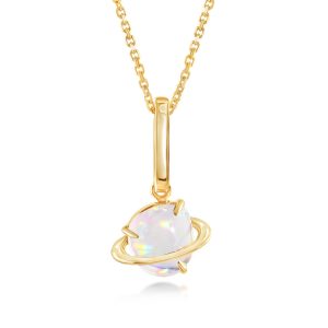 14K Yellow Gold Mexican Fire Opal Planet Pendant/Charm