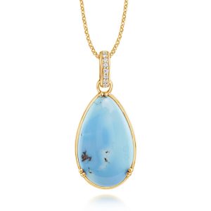 14K Yellow Gold Kazakhstan Turquoise/Diamond Pendant