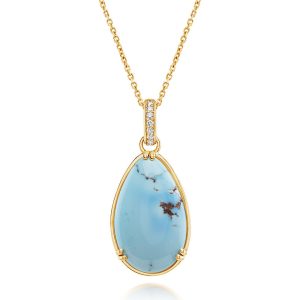 14K Yellow Gold Kazakhstan Turquoise/Diamond Pendant