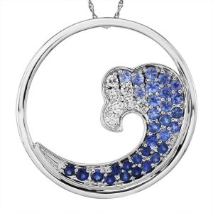 Sterling Silver Graduated Blue Sapphire 30mm Wave Pendant