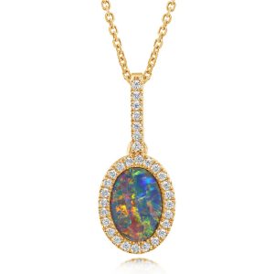14K Yellow Gold Australian Opal Doublet/Diamond Pendant