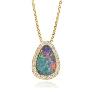 14K Yellow Gold Australian Opal Doublet/Diamond Pendant