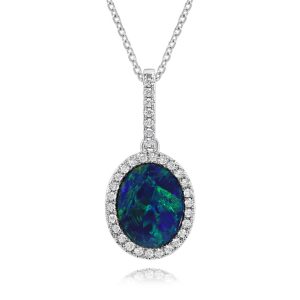 14K White Gold Australian Opal Doublet/Diamond Pendant
