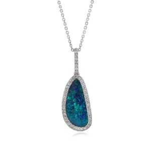14K White Gold Australian Opal Doublet/Diamond Pendant
