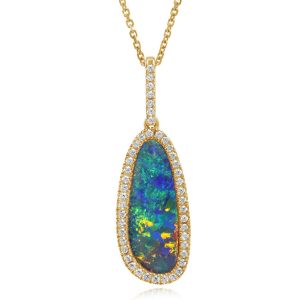 14K Yellow Gold Australian Opal Doublet/Diamond Pendant