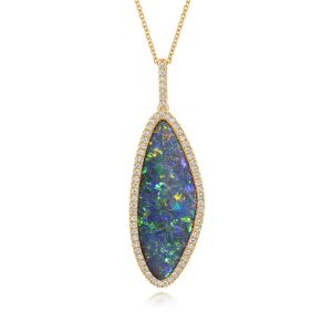 14K Yellow Gold Australian Opal Doublet/Diamond Pendant