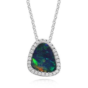 14K White Gold Australian Opal Doublet/Diamond Pendant