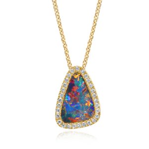 14K Yellow Gold Australian Opal Doublet/Diamond Pendant