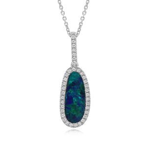 14K White Gold Australian Opal Doublet/Diamond Pendant