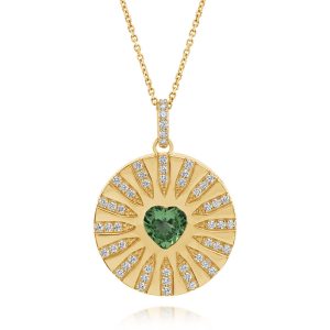 14K Yellow Gold Mint Garnet/Diamond Heart Medallion Pendant